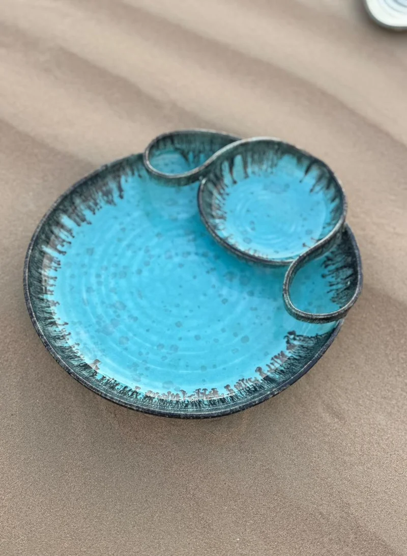 تحفة لوكس طبق توهفا لوكس بحيرة لتقديم الشيبس والصلصات – مصنوع يدويًا بتدرج أزرق ورمادي